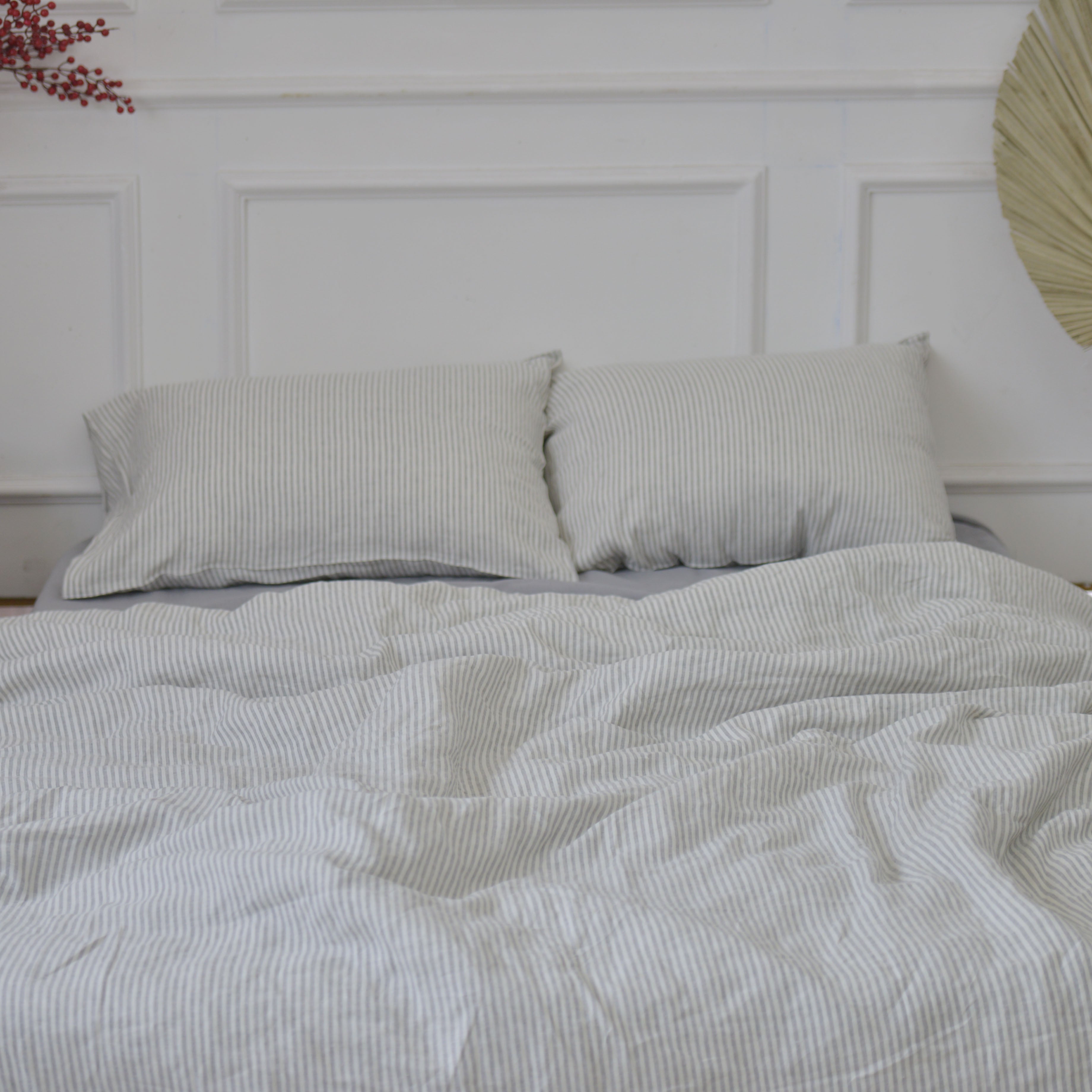 Striped French Linen Pillowcase | Yarn-Dyed | Handmade