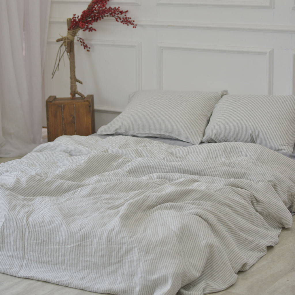 Striped French Linen Bedsheet | Deep Pocket Fitted Sheet