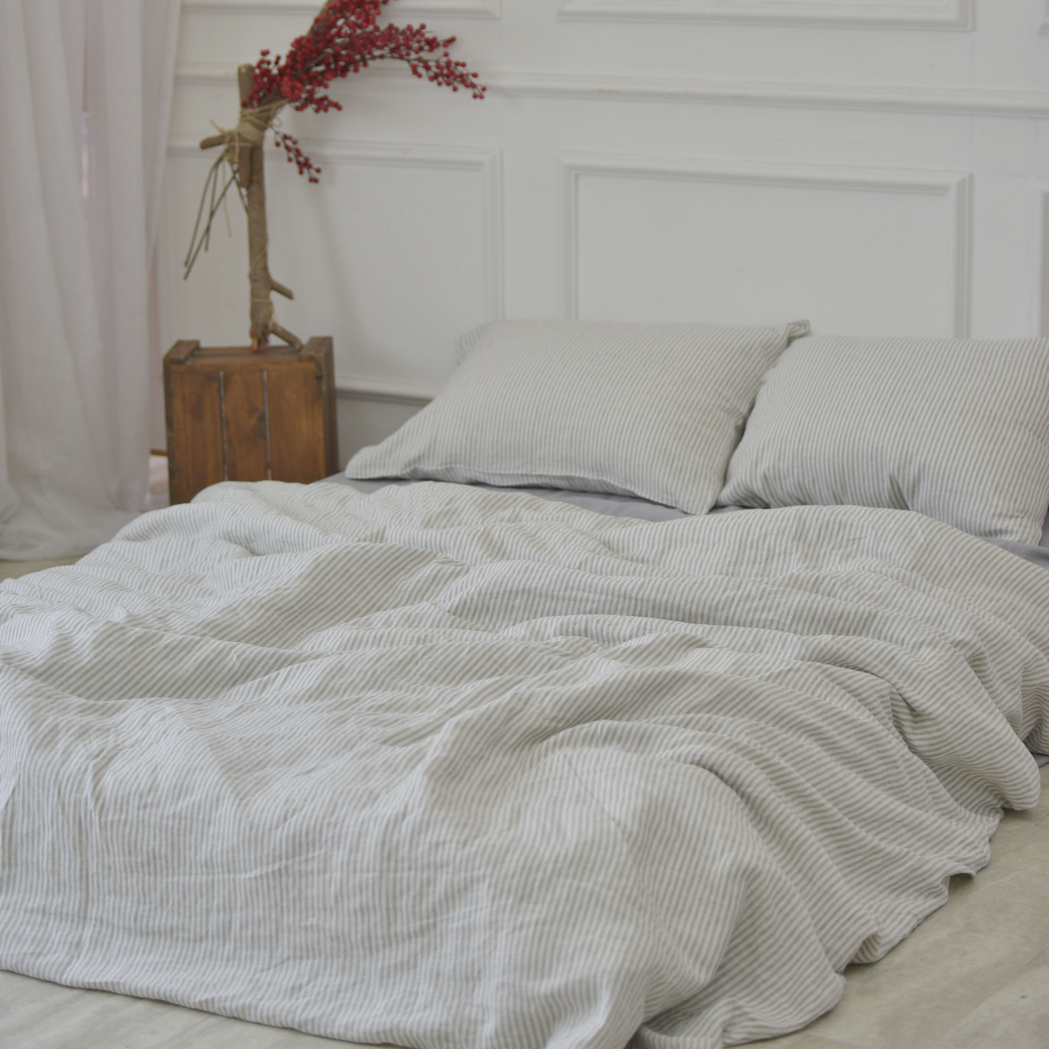 Striped French Linen Pillowcase | Yarn-Dyed | Handmade