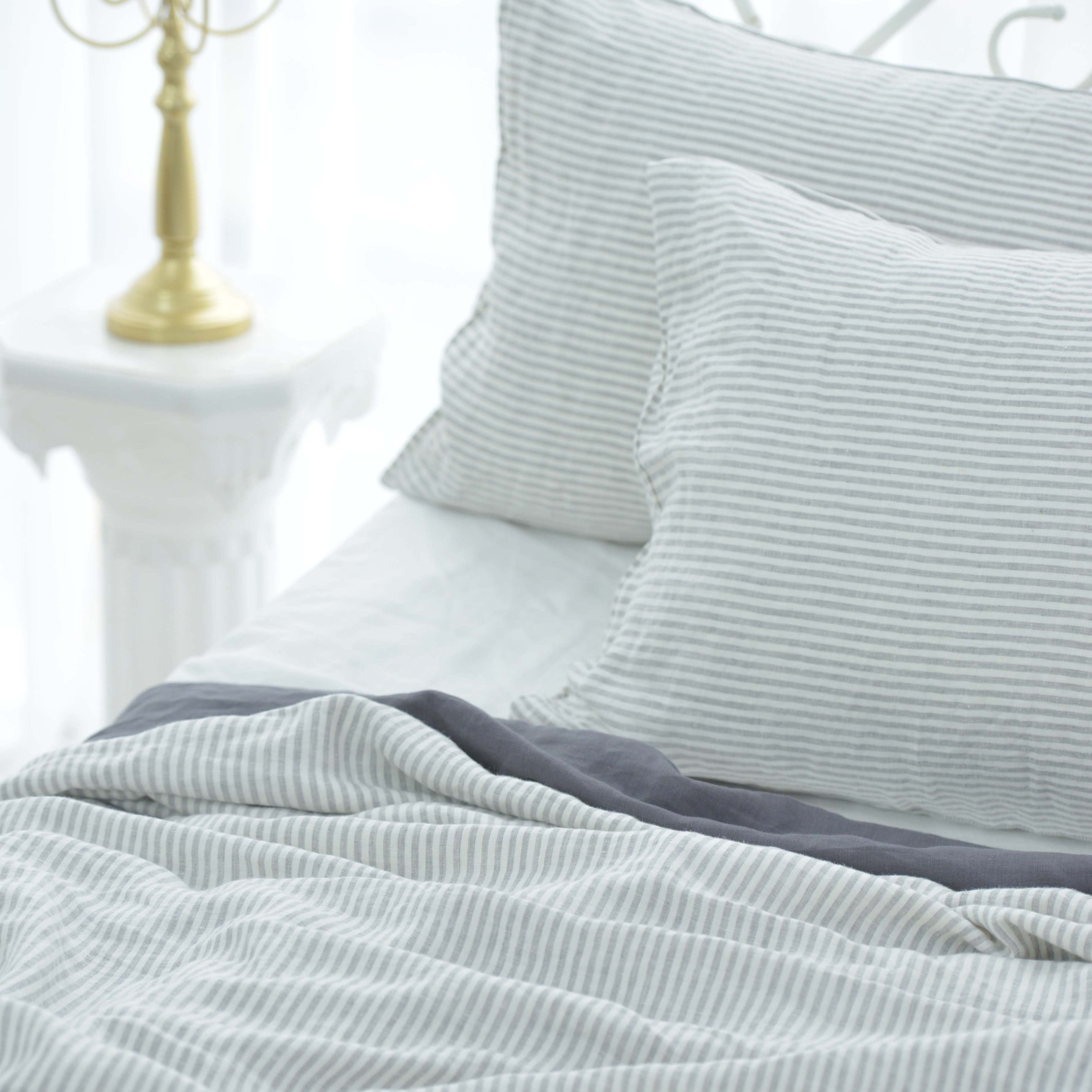 Striped French Linen Pillowcase | Yarn-Dyed | Handmade