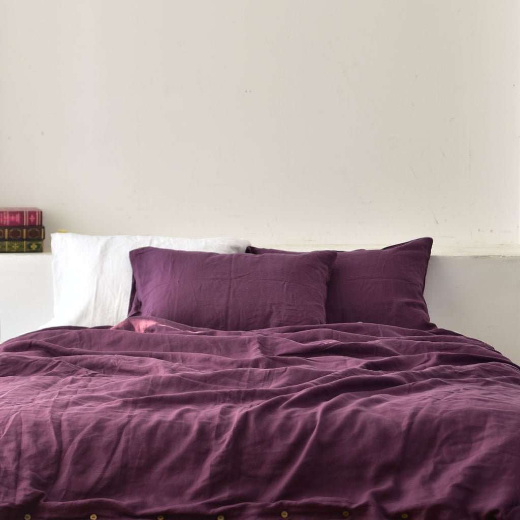 Violet Purple French Linen Duvet Cover Set - Soft & Breathable 4-Piece