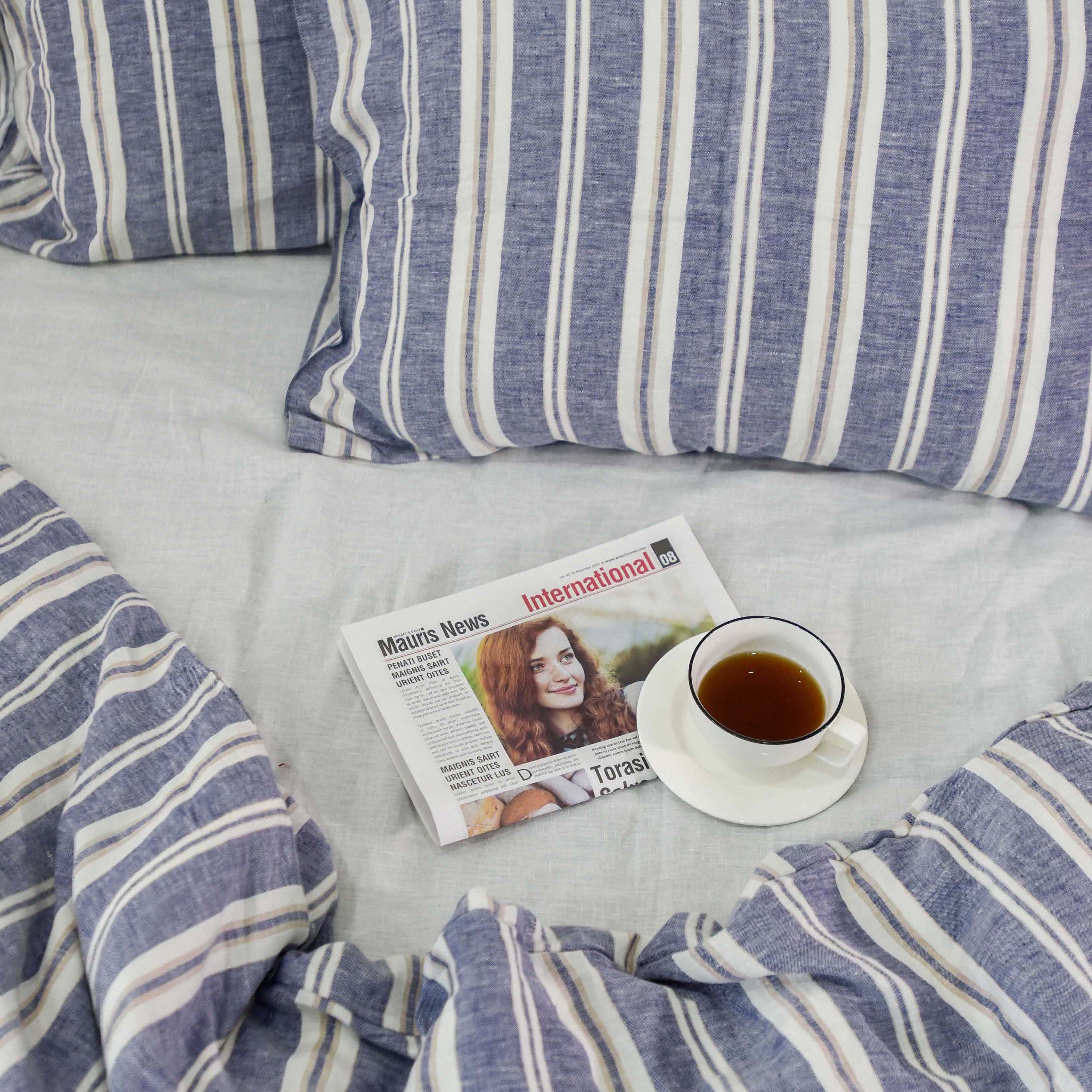 Wide Striped French Linen Duvet Cover Set - Yarn-Dyed 4-Piece