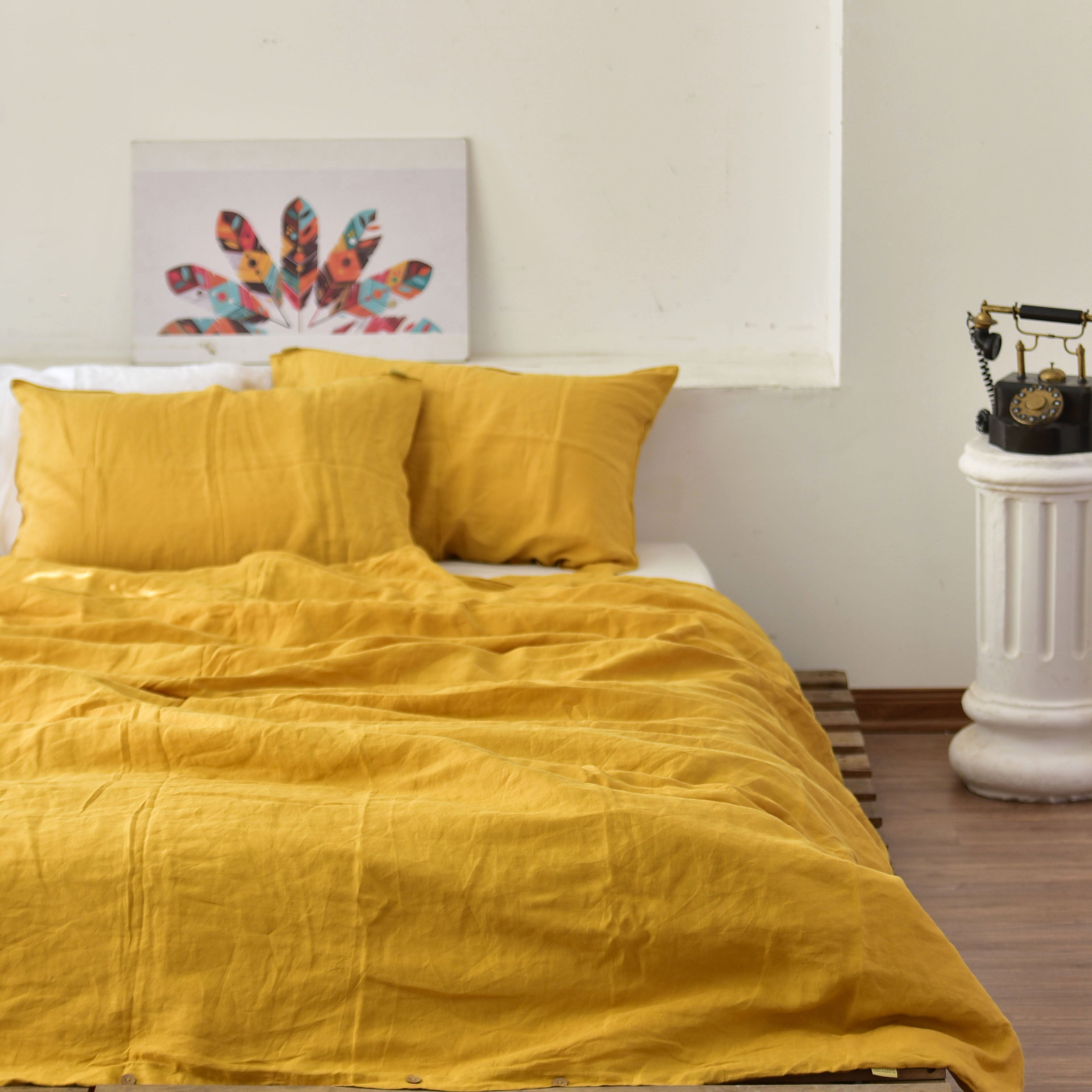 Yellow French Linen Duvet Cover | Plain Dyed