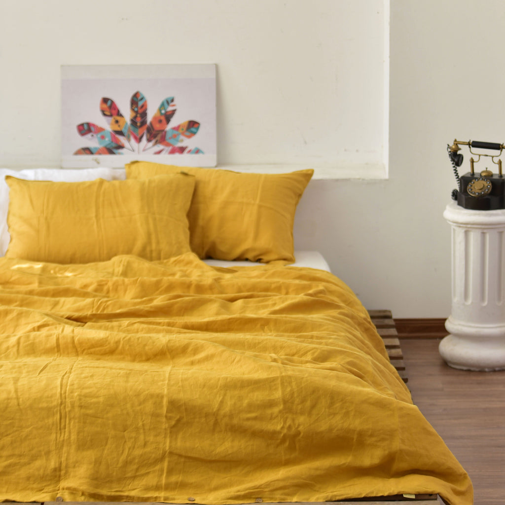 Yellow French Linen Pillowcase - Premium Quality