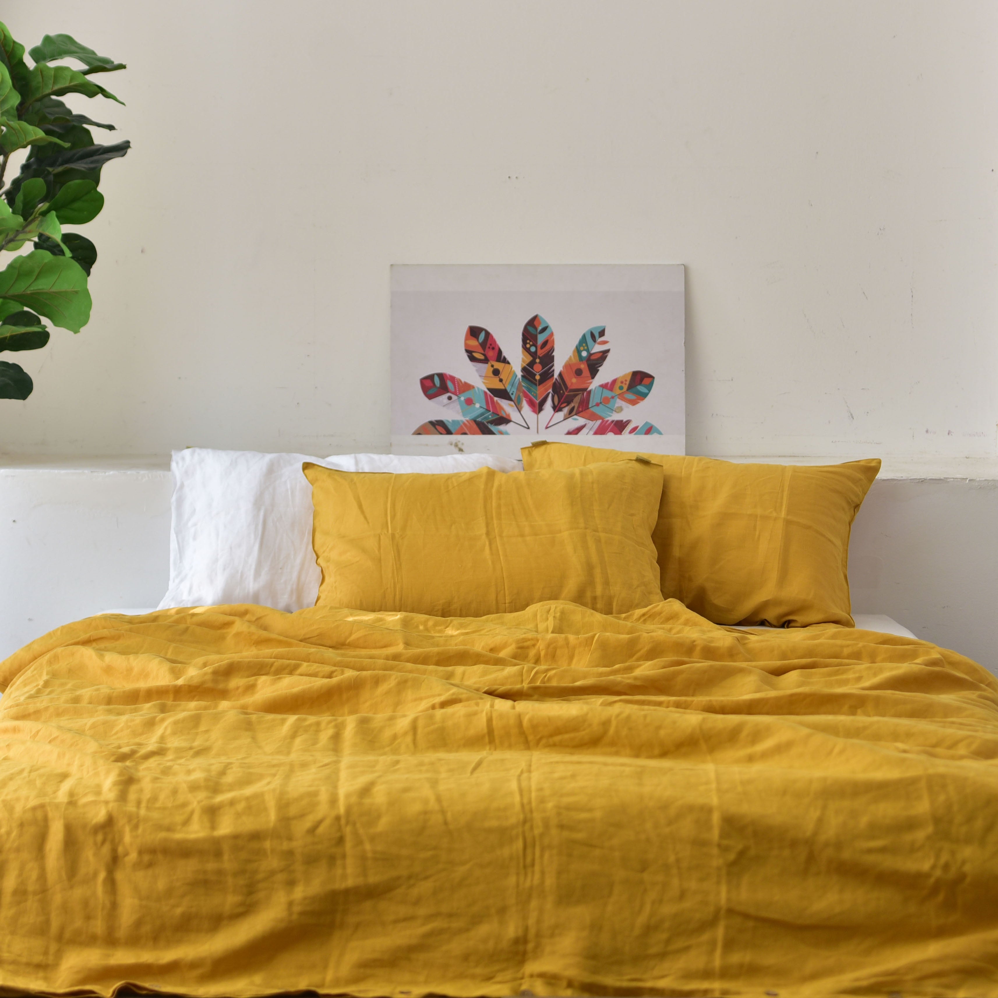 Yellow French Linen Pillowcase - Premium Quality