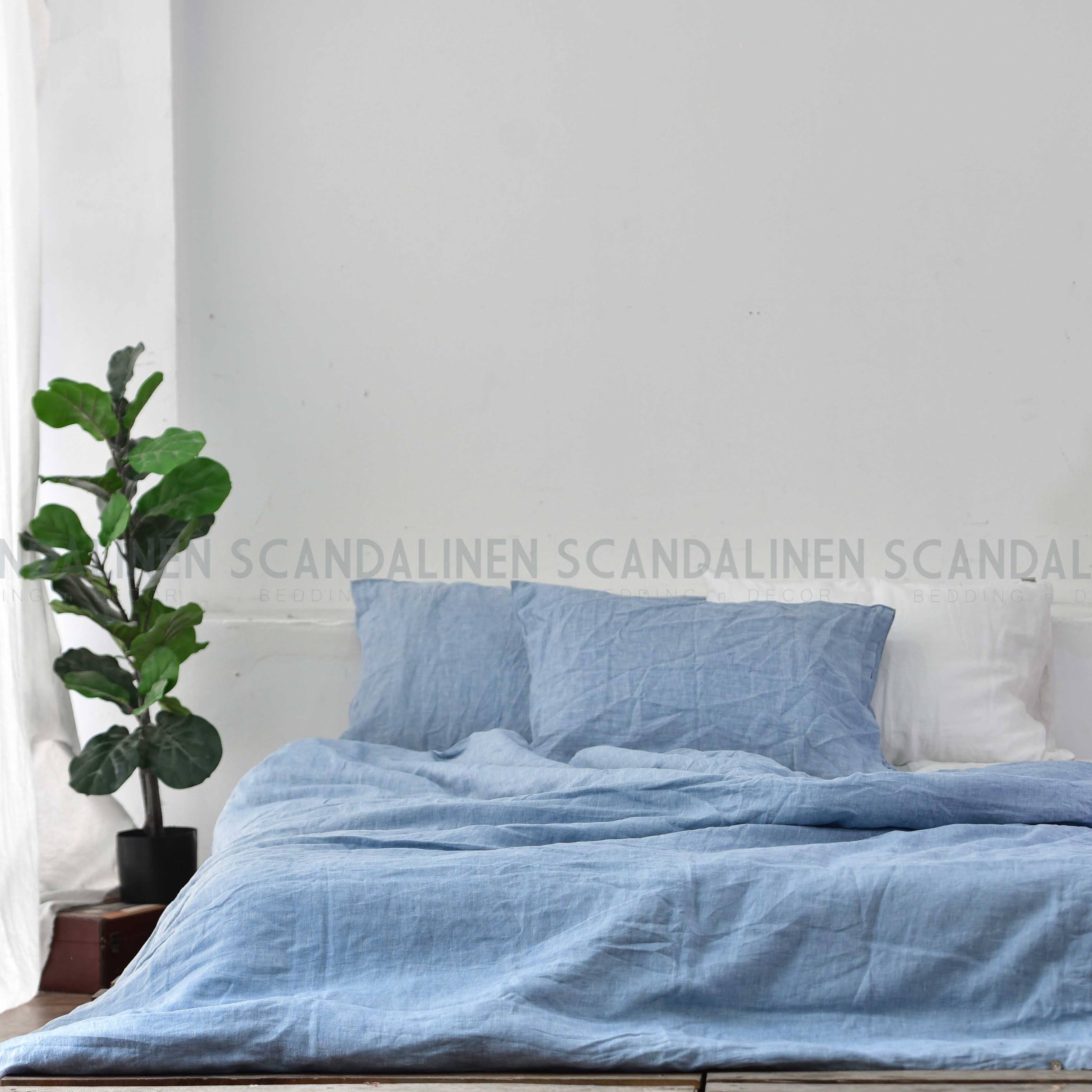 Blue French Linen 4-Piece Duvet Cover Set | Yarn-Dyed | Handmade