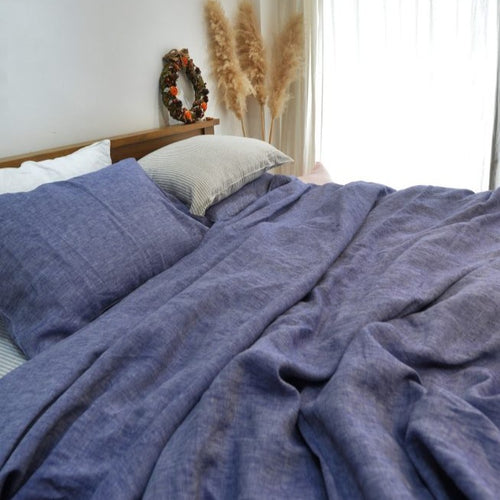 Aegean Blue Bamboo Linen Duvet Cover Set – 4-Piece | 45% Linen 55% Bamboo Rayon