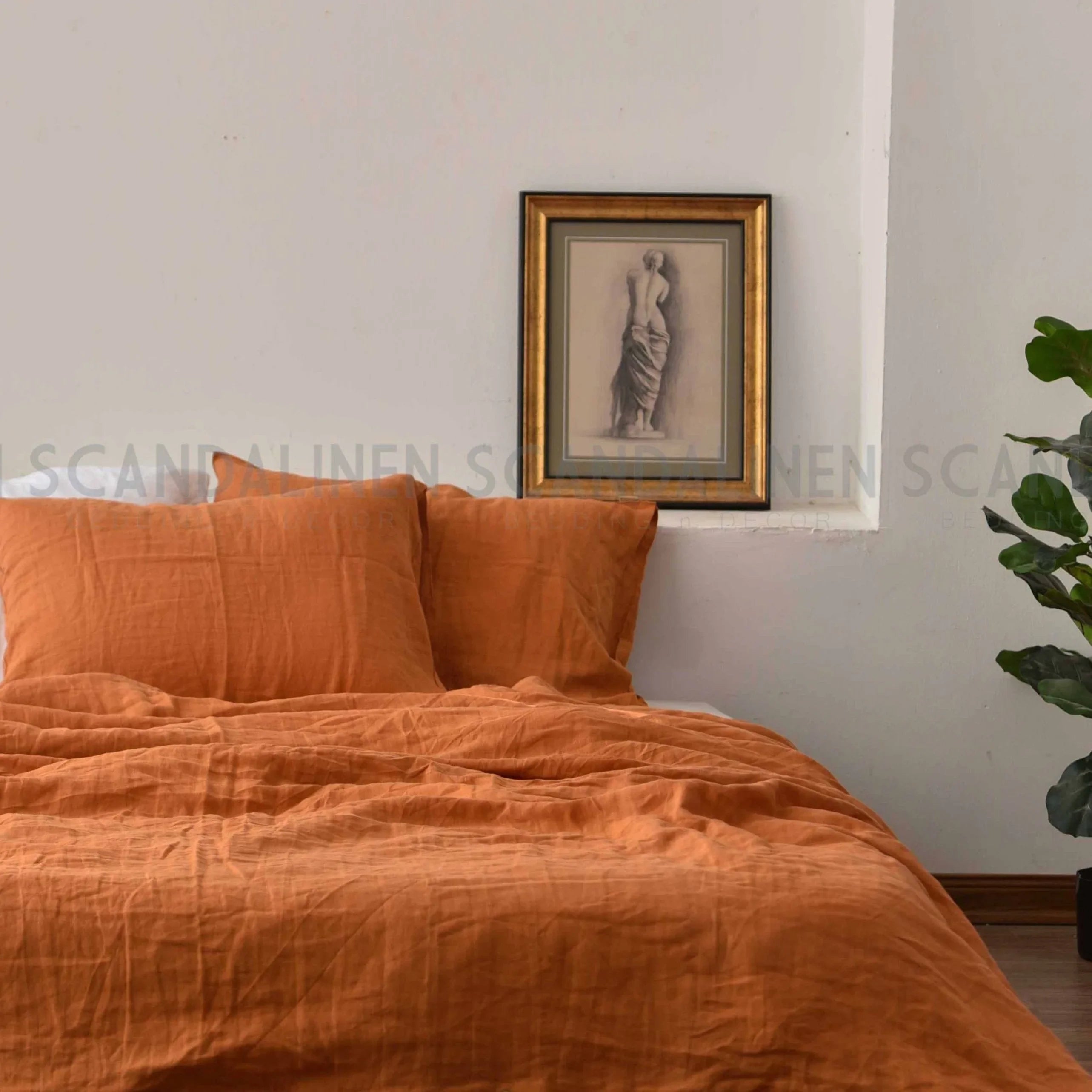 Orange French Linen Duvet Cover Set - Soft & Breathable 4-Piece
