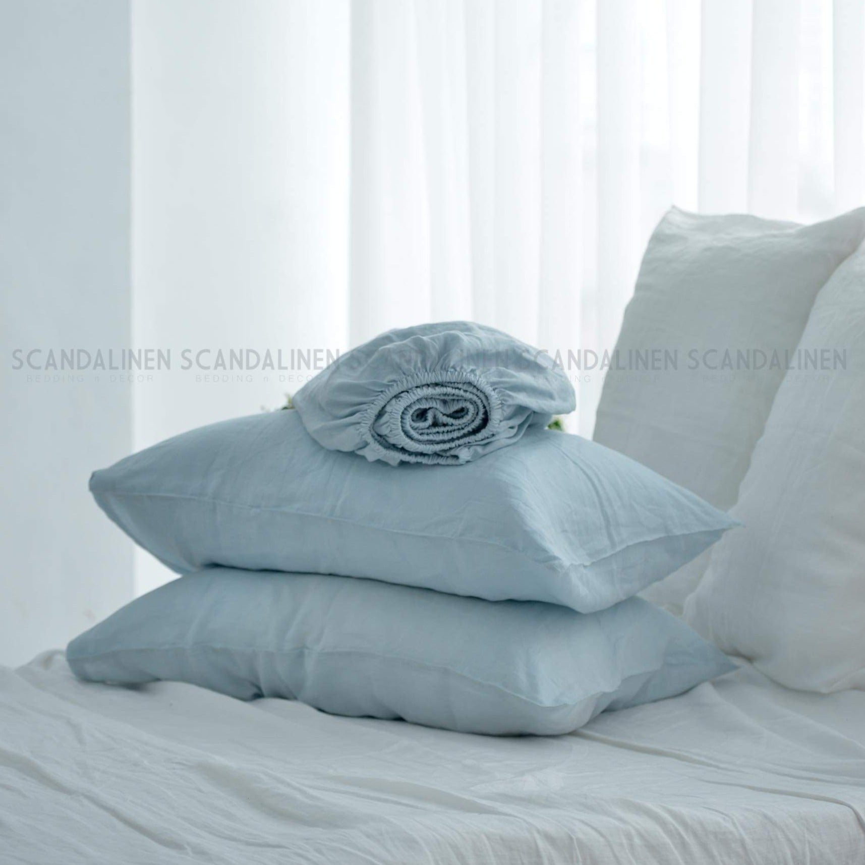 Sky Blue French Linen Fitted Sheet | Premium Linen Bedding