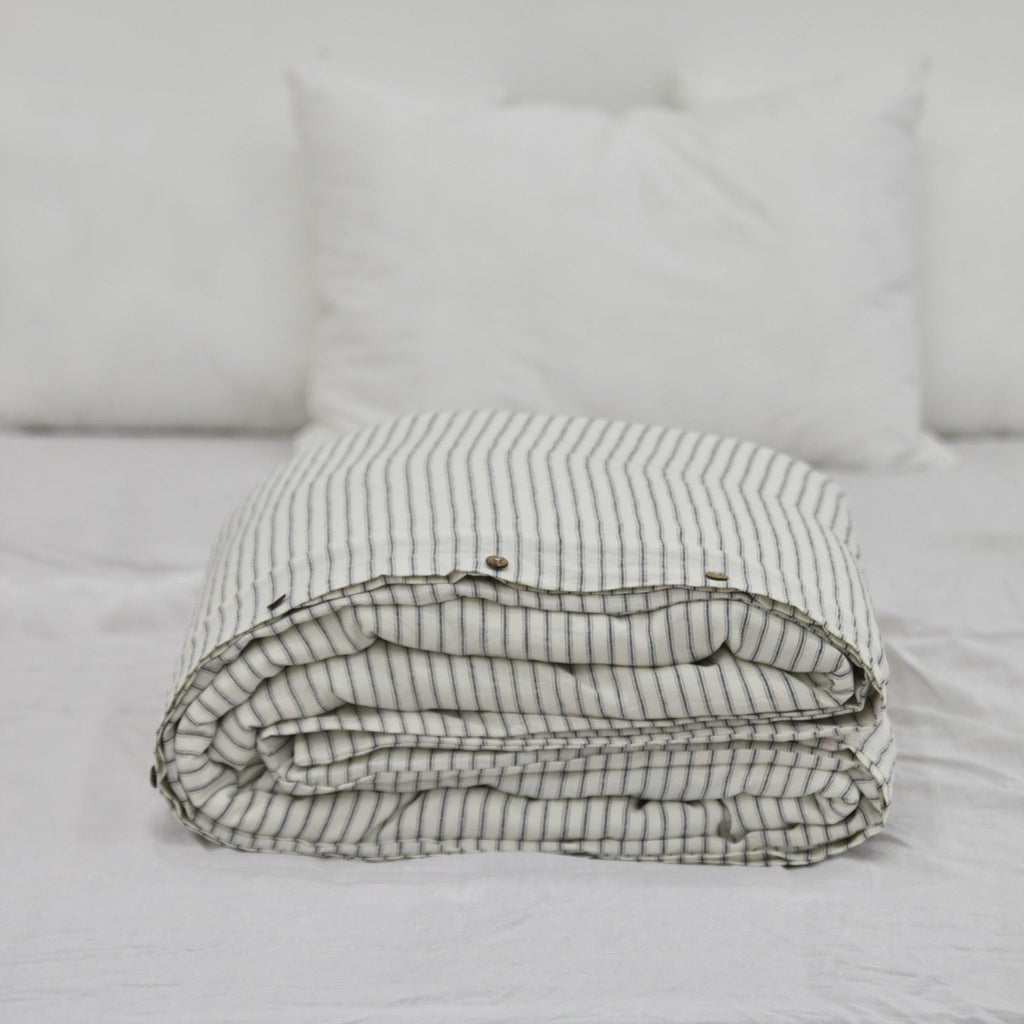 Black Striped French Linen Duvet Cover | Premium Bedding