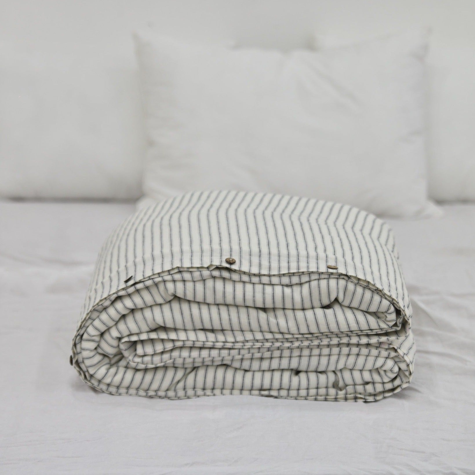 Black Striped French Linen Duvet Cover | Premium Bedding